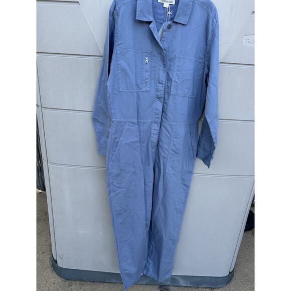 OUTERKNOWN Station Jumpsuit Womens Large Blue Long Sleeve One Piece Linen NEW - Picture 8 of 16